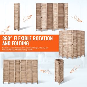 6-Panel 66.9-Inch Tall Portable Wood Room Divider Indoor Louvered Partition with Art Style Folding Privacy <b>Screen</b> for Decoration - Product Image 3