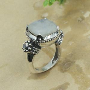 Natural Moonstone Ring 925 Sterling Silver <b>Cushion</b> Cut Gemstone Ring Handmade Vintage <b>Statement</b> Jewelry for Christmas gift Men - Product Image 1