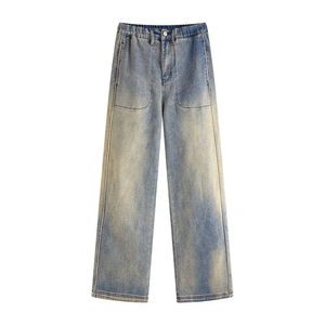 Prix de gros 2026 Jeans pour femmes en coton, taille haute, coupe ample à jambe large, délavé, style vintage, décontracté, personnalisable - Product Image 1