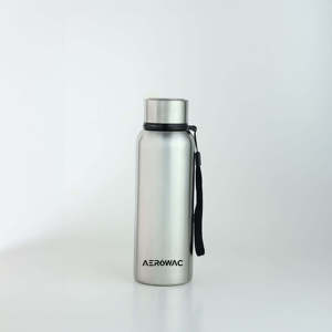 Silver stainless steel insulated water bottle with vacuum thermal technology reusable <b>metal</b> canteen carrying loop and wrist - Product Image 2
