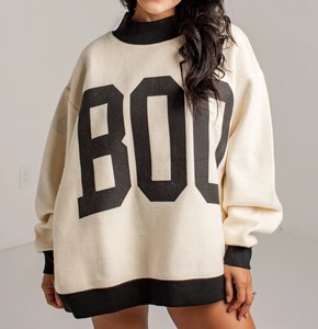 ผู้ผลิตเสื้อสเวตเชิ้ตแขนยาวพิมพ์ลายผี BOO คอเต่าแบบกลับด้านได้สำหรับผู้หญิงในวันฮาโลวีน - Product Image 1