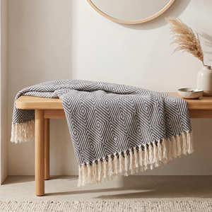 Neutral Recycled Cotton <b>Throw</b> Blanket with Subtle Linear Texture and Fringe <b>for</b> Sofa <b>Chair</b> and Relaxed Home Furnishing - Product Image 3