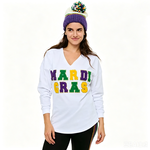 Camiseta de manga corta con cuello redondo para mujer, estilo Mardi Gras, con estampado en relieve, de algodón, casual, de corte regular, blanca, bordada, estilo urbano, de verano, color liso. - Product Image 3