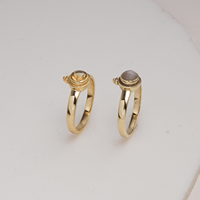 Bague en Citrine Naturelle Plaqué Or Laiton Sertie Clos Faite à la Main Pierre Ronde Bijou Glamour pour Femme Chrétienne Vente en Gros Bijoux Minimalistes