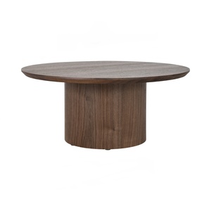 Minimalist <b>Small</b> Center <b>Table</b> Round Walnut Top Low Cylinder Column Base <b>Coffee</b> <b>Table</b> for Cafe Restaurant Hotel Living Room - Product Image 1