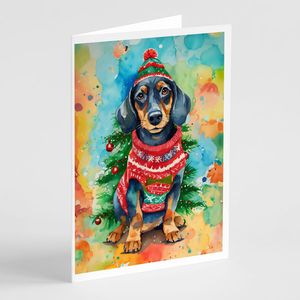 Whimsical Dachshund Christmas <b>Greeting</b> <b>Cards</b> Pack of 8 A7 Size 5x7 Blank <b>Note</b> <b>Cards</b> with Envelopes - Product Image 1