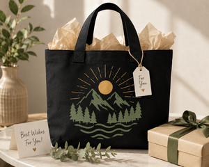 Sac fourre-tout en toile noire avec imprimé soleil de montagne, design minimaliste, sac de shopping et de voyage toutes saisons, fermeture personnalisée - Product Image 6