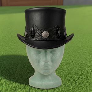 Premium quality custom made Handmade Black Leather Top <b>Hat</b> Gothic Steampunk Teardrop <b>Band</b> Festival Statement Style - Product Image 3