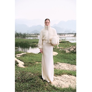 Low MOQ <b>Woman</b> <b>Jacket</b> Elegant ARI SILK LEATHER-TRIMMED MOHAIR BOMBER <b>JACKET</b> Stand Collar Zip Up Winter <b>Jacket</b> <b>Woman</b> WhiteAnt - Product Image 2