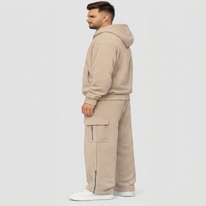 Conjunto de Sudadera con Capucha y Pantalones Deportivos de Algodón Grueso de 500 g/m², Dos Piezas, con Cierre, para Hombre, Personalizado, de Alta Calidad - Product Image 4