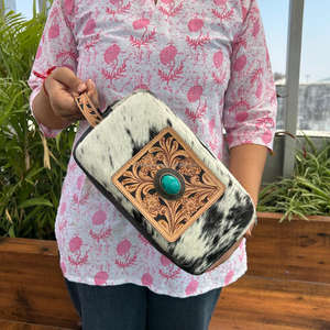 กระเป๋าเครื่องสำอางสำหรับเดินทางทำจากหนังวัวความจุขนาดใหญ่กระเป๋าเครื่องสำอางหินสีเทอร์ควอยซ์กระเป๋าใส่เครื่องสำอางแบบพกพาหนังวัว - Product Image 4