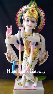 New Production Of Beautifully Art Work Pure White <b>Marble</b> <b>Polished</b> Standing Krishna Statue For Home Decor - Product Image 6