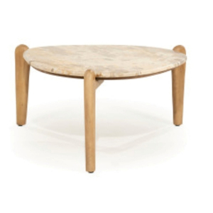 Table basse ronde en bois avec pieds dorés, plateau en marbre, fabrication artisanale, style mid-century moderne, écologique, facile à nettoyer, meubles de salon - Product Image 3