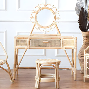 Children <b>dressing</b> <b>tables</b> rattan vanity <b>table</b> with mirror and chair baby room <b>decor</b> vanities - Product Image 5