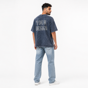 Camiseta de Mezclilla Extra Grande para Hombre con Estampado de Letras en la Parte Delantera, Cuello Redondo, Manga Corta, Estilo Casual de Algodón Lavado - Product Image 4