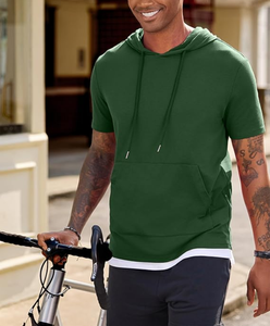 Sudadera con Capucha de Manga Corta para Hombre, 100% Algodón, 260 GSM, Ligera, Lisa, con Bolsillo, Venta al Por Mayor Directa de Fábrica, OEM - Product Image 4