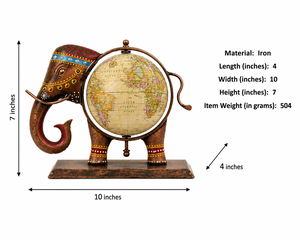 Globe terrestre en métal artisanal en forme d'éléphant, en laiton antique, décoratif pour table, figurine de carte du monde, décoration pour la maison et le bureau - Product Image 5