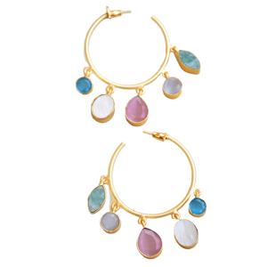 Pendientes de Aro de Latón Natural con Piedras Semipreciosas Naturales, Acabado Satinado, Pieza de Moda, Venta al Por Mayor - Product Image 3