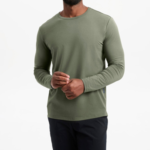 T-shirt thermique uni à manches longues et col rond pour homme, 100 % coton pur, poids lourd 250g, vente en gros, nouvelle arrivée 2026 - Product Image 3