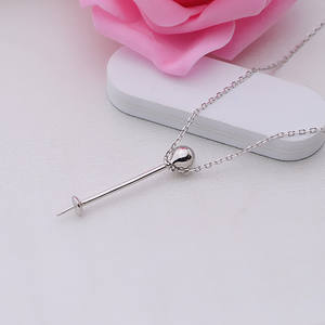 Collier pendentif boule en argent S925 pour femmes, chaîne de clavicule en perles avec support vide, accessoires de bricolage 295 - Product Image 5