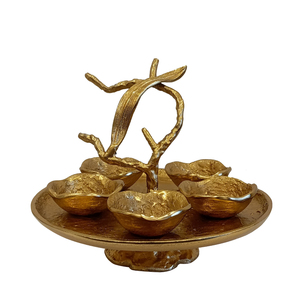 Juego de 5 piezas de bandejas de cristal con forma de pétalo para servir frutos secos, plato de aperitivos de madera y metal con tapas, decoración de mesa. - Product Image 6