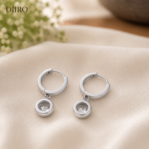 925 Sterling <b>Silver</b> <b>Hoop</b> <b>Earrings</b> Women's Bezel Round Shape Diamond Drop <b>Earrings</b> for Party Wedding - Product Image 2