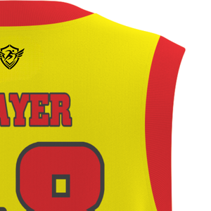 Ensemble de maillots de basket-ball personnalisés, jaune et rouge, impression par sublimation, nom de l'équipe, 48, polyester respirant, uniforme unisexe pour adultes - Product Image 4
