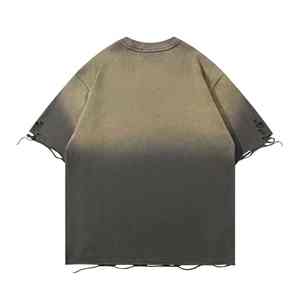 เสื้อยืดคอกว้างทรงโอเวอร์ไซส์ผ้าฝ้าย 100% ระบายอากาศได้ดี สไตล์สตรีทแวร์ ล้างสีแบบแอซิดวอช สำหรับผู้ชาย ตัดเย็บขอบดิบ  ออกแบบได้ตามต้องการ - Product Image 3