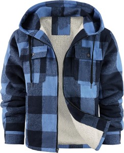 Chaqueta de Franela a Cuadros para Hombre, con Forro de Sherpa, Cierre de Cremallera, Bolsillos Delanteros, Estilo Casual para Invierno, Corte Regular - Product Image 5
