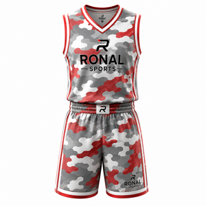 Conjunto de Camiseta de Baloncesto Sublimada para Hombre RONAL SPORTS, Camiseta sin Mangas con Estampado de Camuflaje y Pantalones Cortos, Absorbe la Humedad, Deportivo - Product Image 1