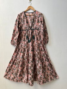 Femmes filles pur coton Maxi robe indien bloc imprimé décontracté été soirée à la mode nouvelle vente en gros longue robe mi-longue - Product Image 3