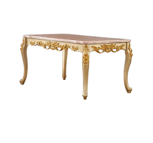 Ensemble de table à manger rectangulaire en teck massif doré de luxe, design antique français, meubles de salle à manger écologiques pour hôtel - Product Image 6