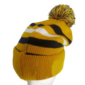 Gorro de Punto a Rayas con Pompón, Amarillo, Azul Marino y Blanco, Unisex, para Adultos, Gorro de Invierno de 56-58 cm, Diseño con Puño, para Uso Casual - Product Image 3