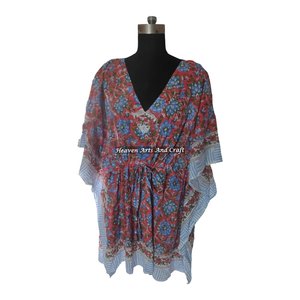 Hand Block Printed Cotton Kaftan XL Indian Caftan KFCS185 Abaya Kaftan Dubai Fashion Handmade Maxi Design Short Jalabiya Style - Product Image 4