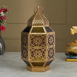 2026 Gold <b>Moroccan</b> Iron Durable Candle Holder Lanterns with Colorful Glass for Tabletop Home <b>Decorations</b> - Product Image 2