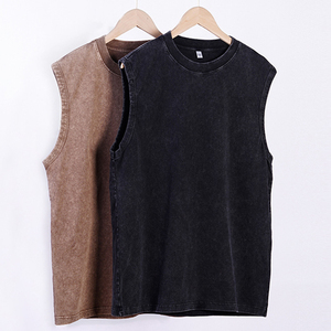 Débardeur sans manches en coton lavé pour homme, col rond, style décontracté uni, grande taille - Product Image 2