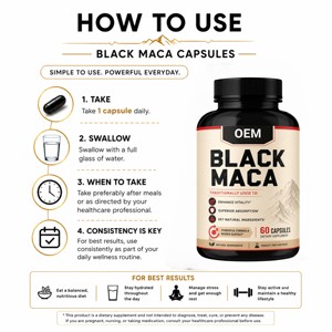 Capsules d'extrait de racine de Maca noire péruvienne OEM ODM 500mg, complément premium de Lepidium Meyenii pour hommes et femmes, poudre de Maca pure - Product Image 5