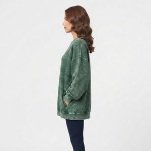 เสื้อสเวตเชิ้ตผู้หญิงทรงหลวม แขนยาว ผ้าฝ้าย 100% ทรงหลวม ไหล่ตก ผ้าฟลีซ สไตล์สตรีทแวร์ ลุคย้อนยุค - Product Image 4