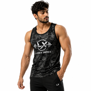 Custom Men's Black Woodland Camo Gym Tank Top Sublimation Fitness <b>Stringer</b> <b>Vest</b> Bodybuilding Sleeveless Workout Sports Apparel - Product Image 2