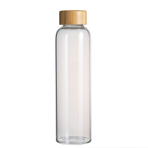 Bulk Supply Transparent Borosilicate Glass Bottle with Bamboo <b>Cap</b> Reusable Leakproof Heat Resistant Water Bottle Juice Bottle - Product Image 1