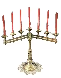 Luxury Vintage Brass Seven Branch Menorah | Handmade Temple Candelabrum | Decorative Religious Wedding Candle Holder Bold - Product Image 6