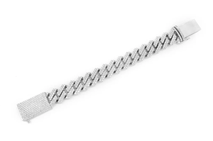 Men's 925 Silver Rhodium Plated Diamond Chain <b>Bracelet</b> Micro Pave Round Cut Hiphop Style Geometric Link Design Everyday Wear - Product Image 3