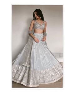 Lehenga Choli en satin gris à paillettes, longueur au sol, tenue traditionnelle indienne pakistanaise, robe de soirée de mariage - Product Image 1