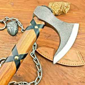 Hacha Nórdica Forjada a Mano Ragnar Lothbrok, Hacha Medieval con Cuchilla Barba de Tigre, Mango con Envoltura de Cuero, Hacha para Camping y Caza, Regalo - Product Image 5