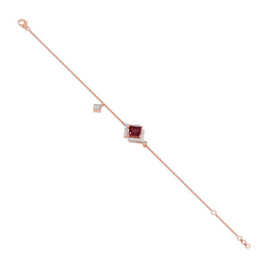 <b>Red</b> Geometric Diamond <b>Bracelet</b> with Rose Gold Chain and Modern Square Center Design - Product Image 3