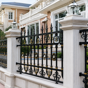 Valla de Lujo de Hierro Forjado Negro con Detalles Dorados y Puntas de Lanza para Vallas de Villas, Portones y Decoración Exterior de Límites de Mansiones - Product Image 2
