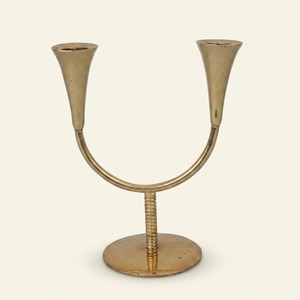 Luxuries Mid Century Modern Solid <b>Brass</b> <b>Candlestick</b> Holder Vintage Richard Rohac Style 2-Arm Sculptural Candelabra For Wedding - Product Image 1
