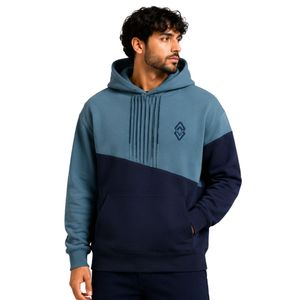 Sweat à capuche personnalisé pour homme, bleu marine, en molleton de coton épais, avec blocs de couleur et broderies, style streetwear, fabricant de marque privée - Product Image 1