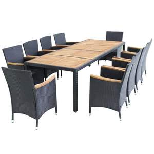 Set da pranzo da 11 pezzi in Poly Rattan nero con cuscini per il tempo libero in giardino - Product Image 2