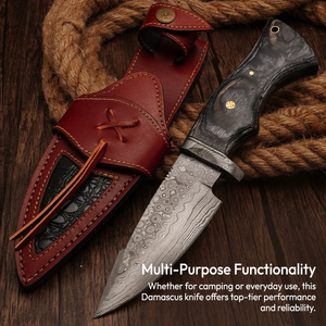 Cuchillo de caza y camping Damascus Drop Point con hoja fija y mango de madera, proveedor OEM - Product Image 6